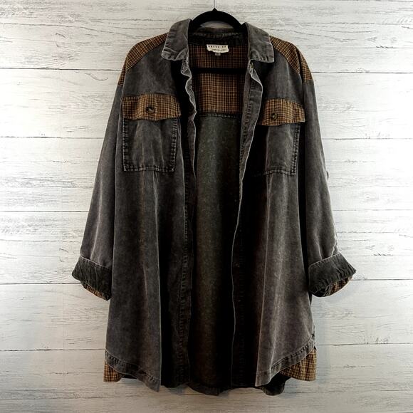 No Brand Tops - Dress Up Gray Corduroy & Plaid Shacket Size L